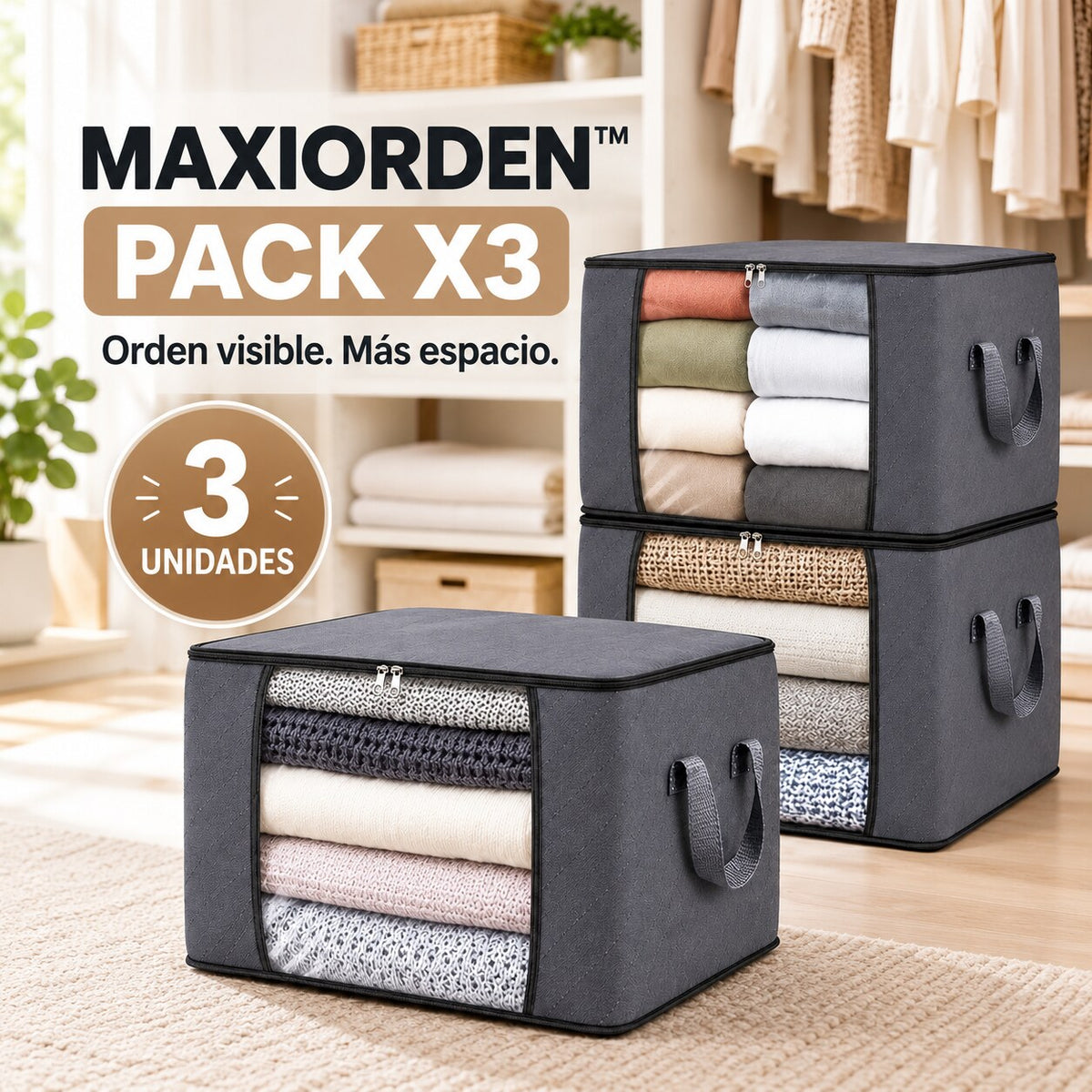 MaxiOrden Pack x3 — Orden visible y más espacio en tu clóset